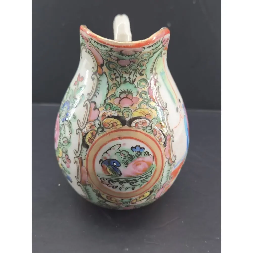 Vtg Chinese Export Famille Rose Medallion Porcelain Hand Painted Creamer Pitcher